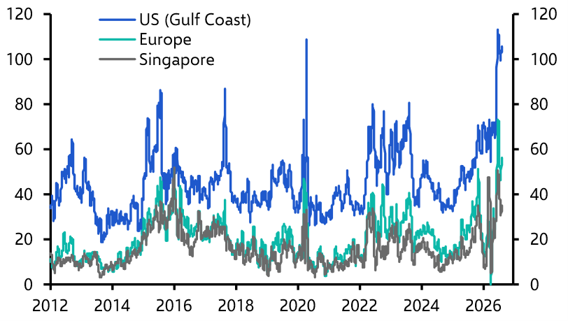 Crack spreads nearing a peak?; gold shines; El Niño looms