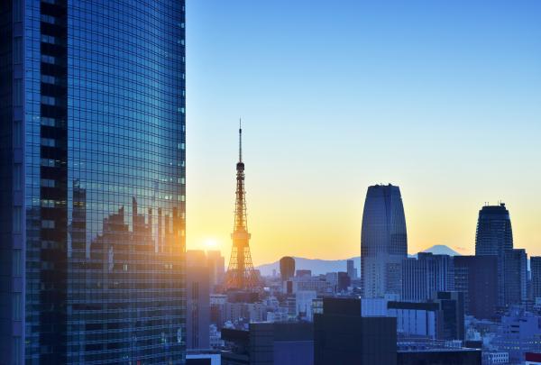 Tokyo skyline at dusk with view of Tokyo tower