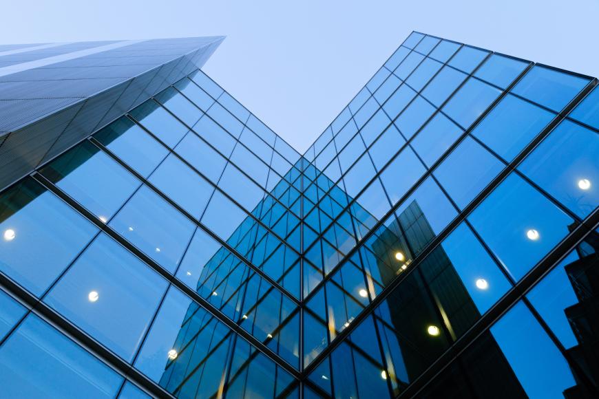 Glass buildings blue hues