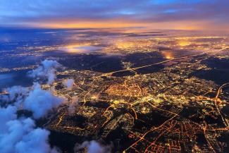 City from above at night